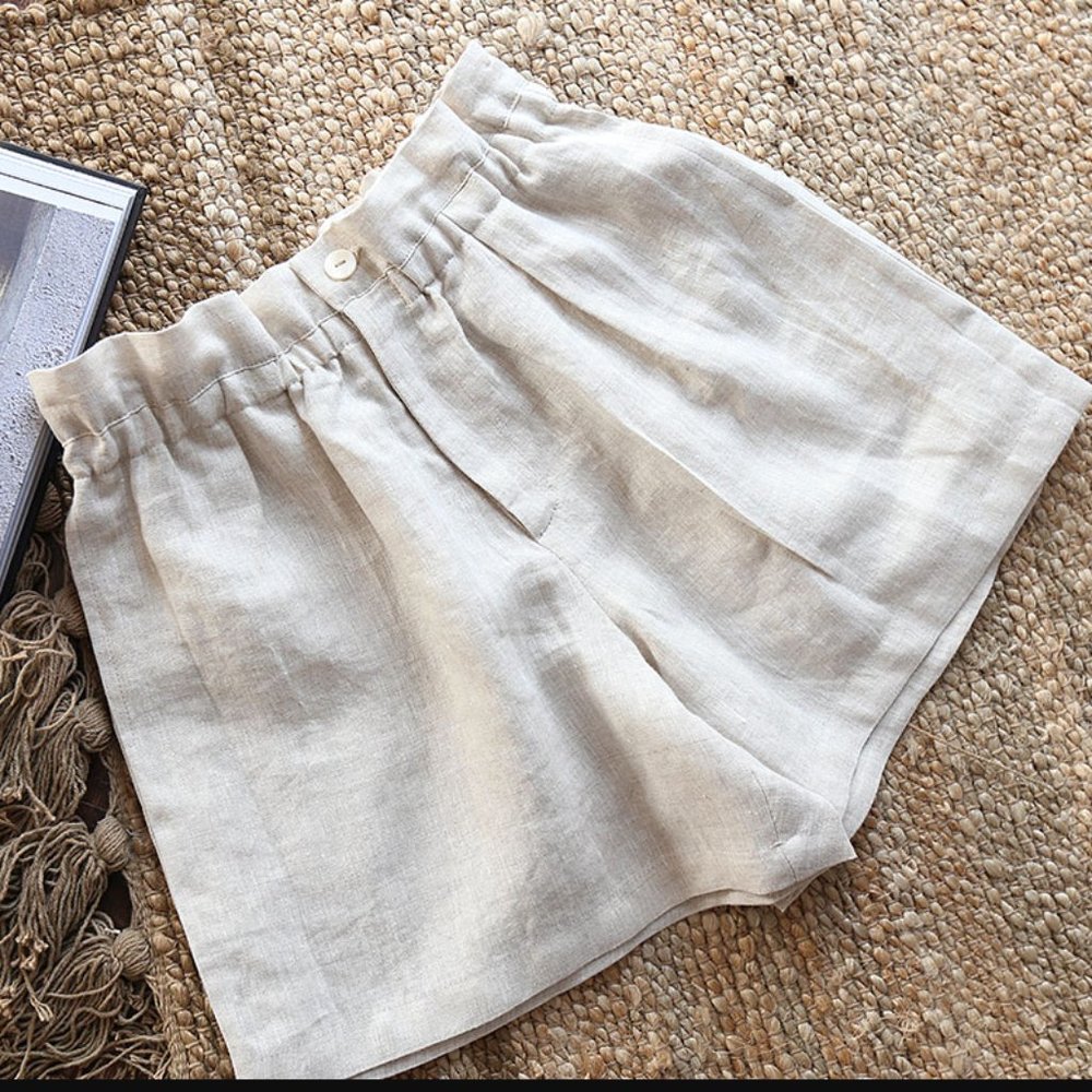 High Waist Paperbag Linen Shorts